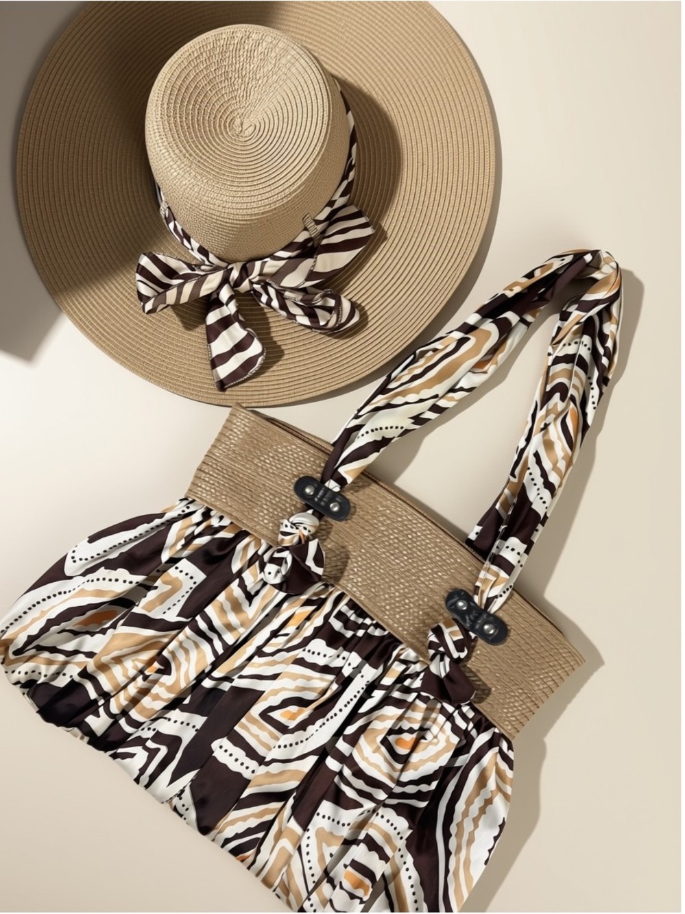 HBY Miami Wide Brim Sun Hat & Sun & Sand Satin Bag Y2K Resort Vacation Beach